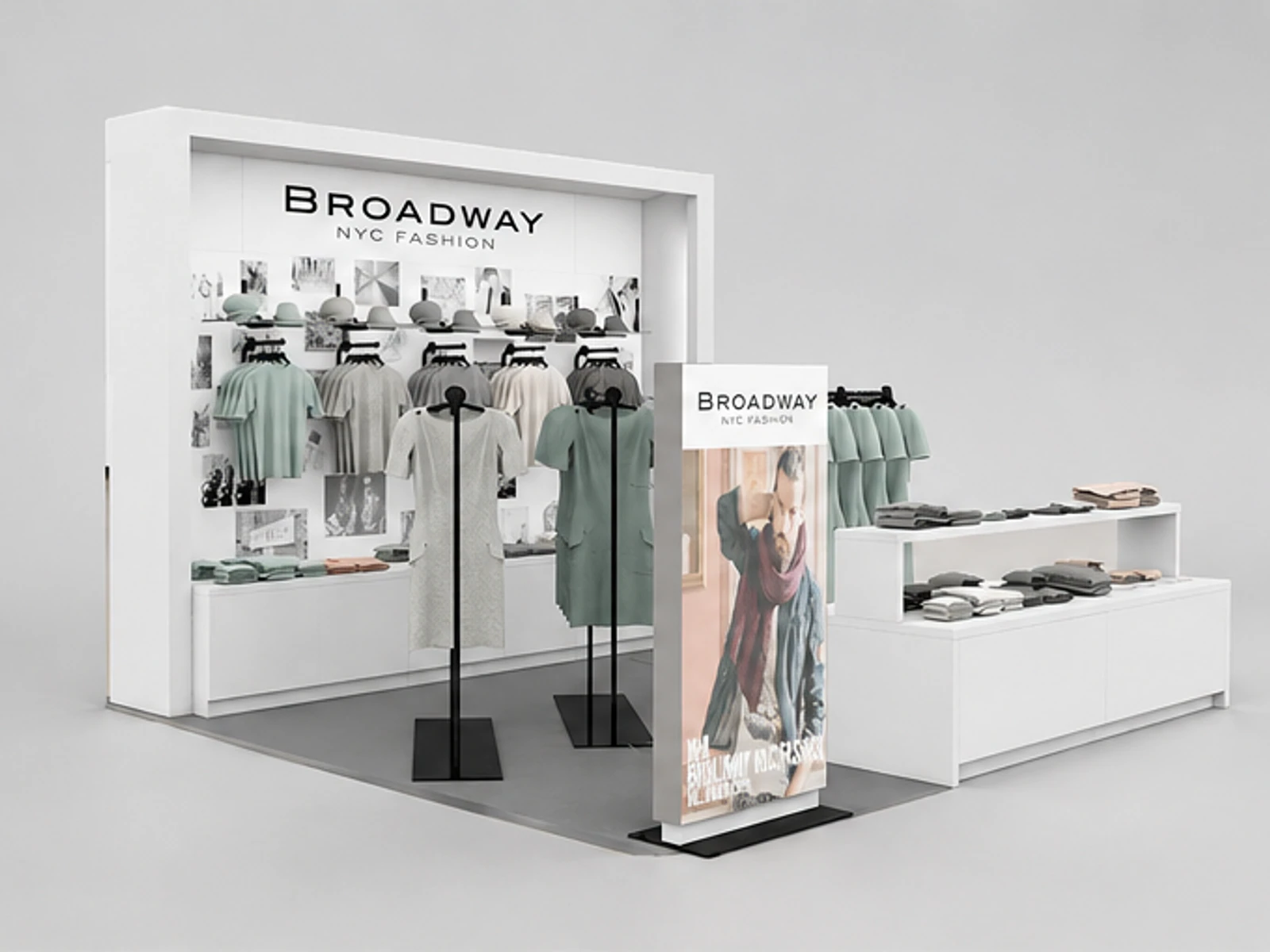 High-end Clothing Kiosk Display Counter in Retail Store for Sale main mall-facing view