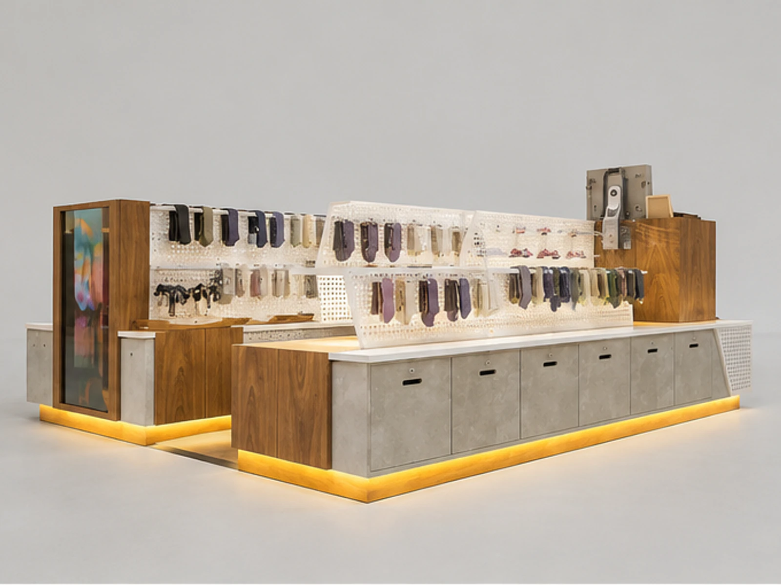Hot Selling Clothing Display Stand & T-shirt Kiosk for Pants Display Counter in Retail Store angled clothing display view