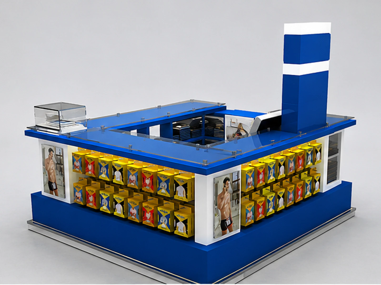 Hot Selling Clothing Kiosk & Underwear Kiosk in Retail for Sale angled clothing display view