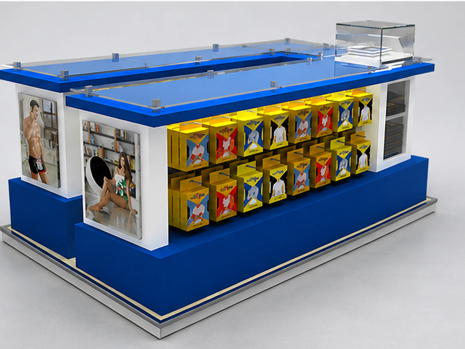 Hot Selling Clothing Kiosk & Underwear Kiosk in Retail for Sale garment rails and shelving view