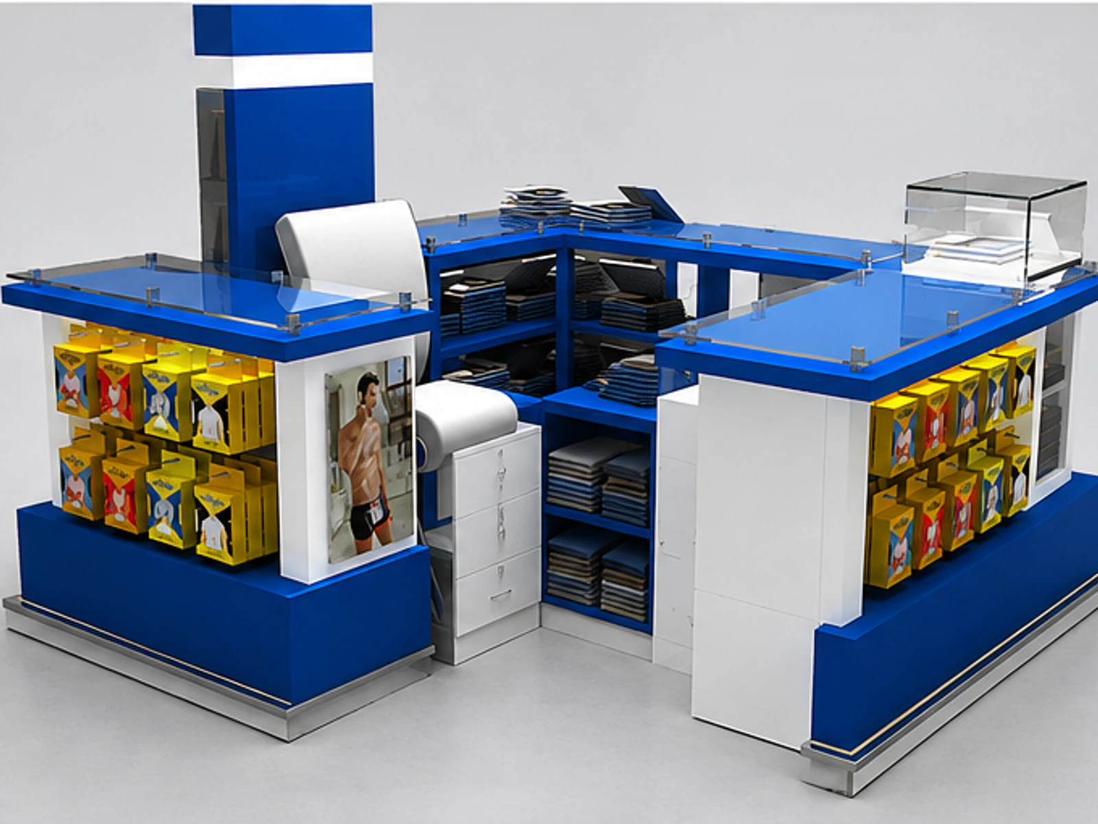 Hot Selling Clothing Kiosk & Underwear Kiosk in Retail for Sale staff storage and checkout detail