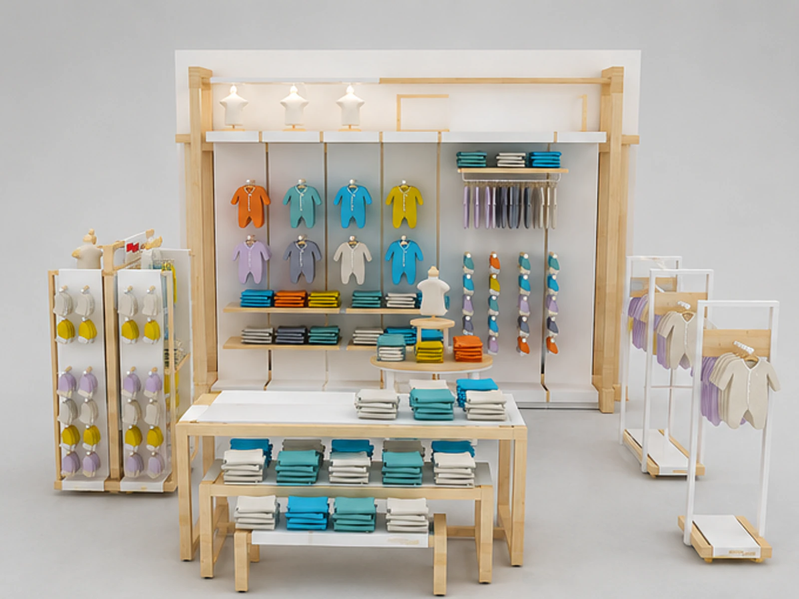 Kids Clothing Kiosk Wooden Baby Shop Retail Fixture main mall-facing view