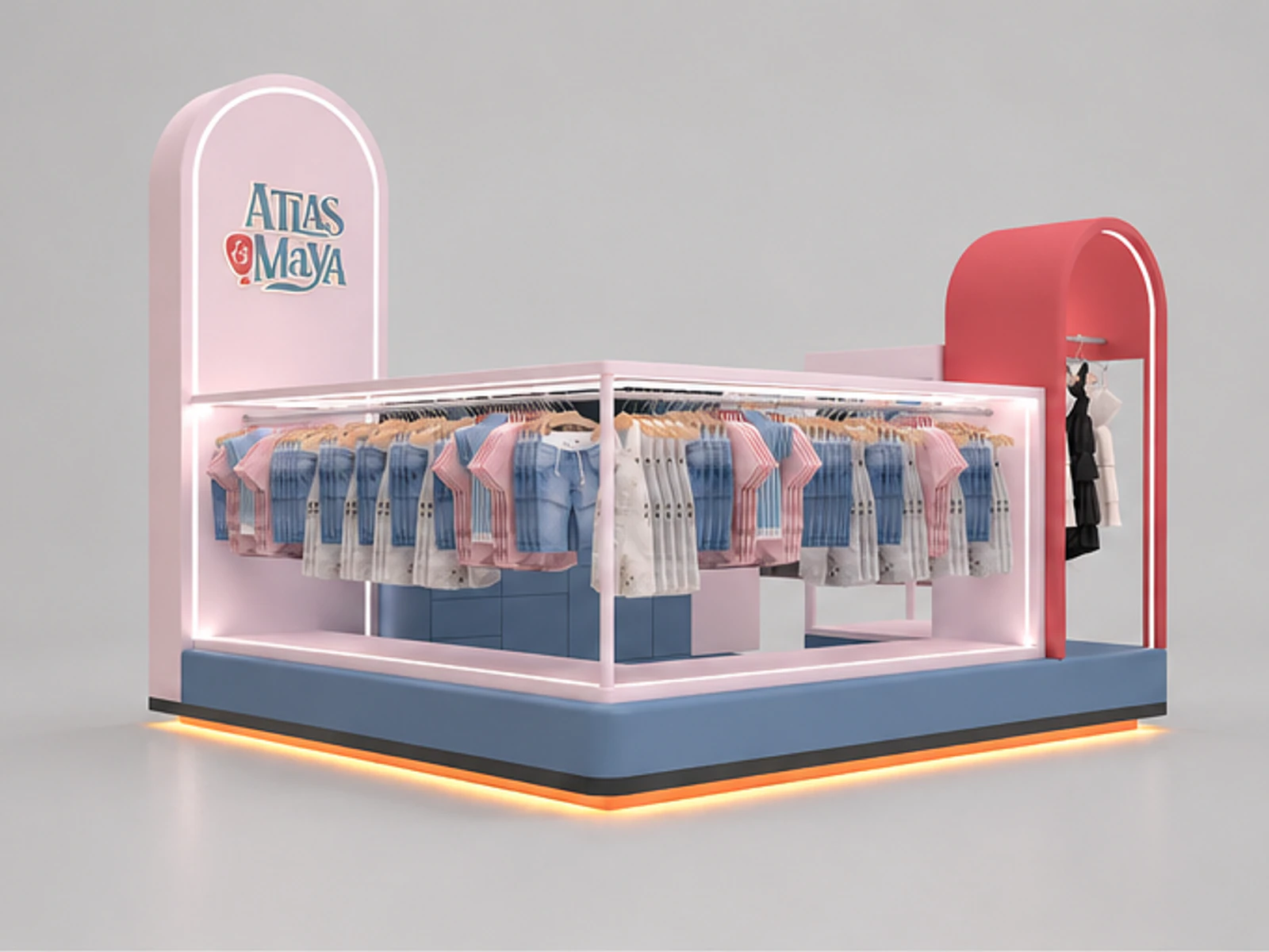 Mall Center Clothing Kiosk Customized Cute Child Clothing Kiosk for Sale main mall-facing view