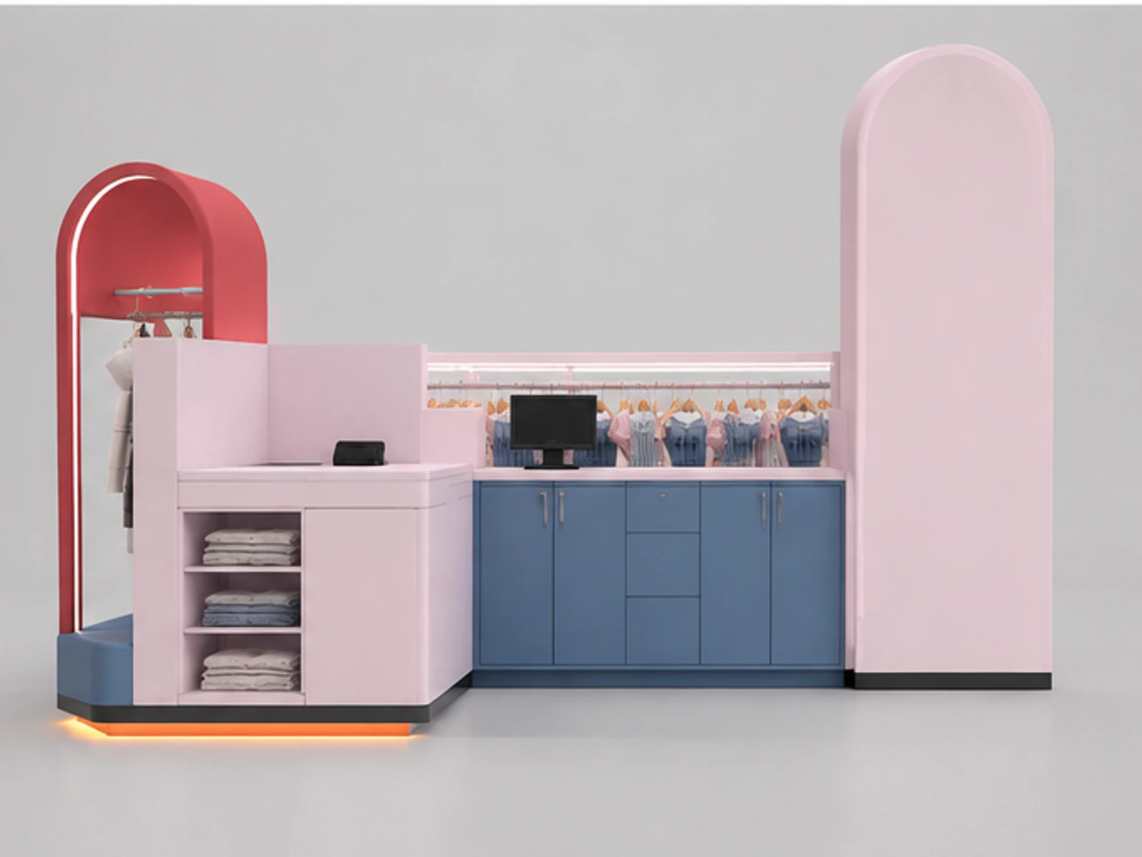 Mall Center Clothing Kiosk Customized Cute Child Clothing Kiosk for Sale staff storage and checkout detail