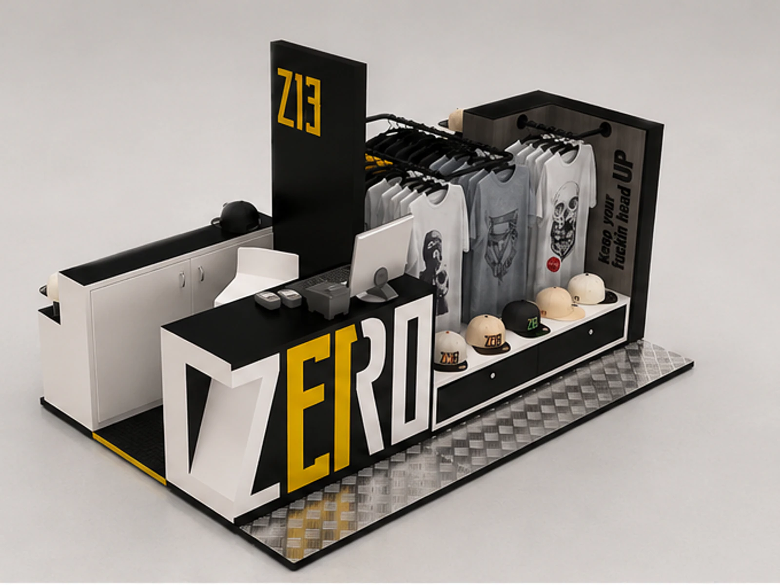 Mall retail use T-shirt display kiosk hats display stand with shelves share you main mall-facing view