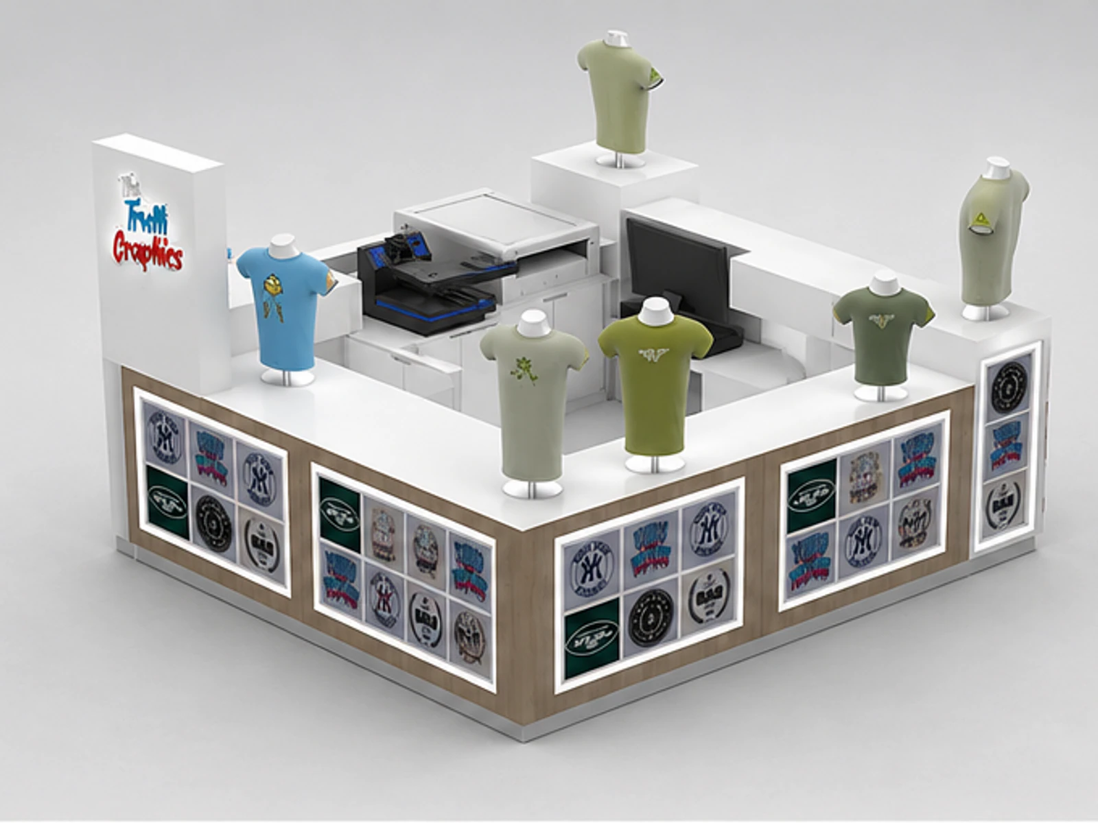 Custom clothing kiosk for mall fashion retail