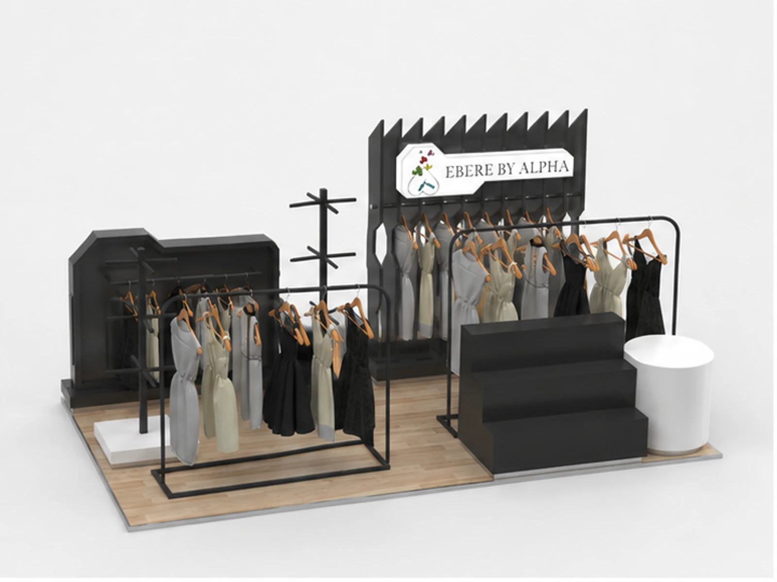 Popular Clothing Kiosk Retail Jackets Booth Elegant Costume Kiosk Design main mall-facing view