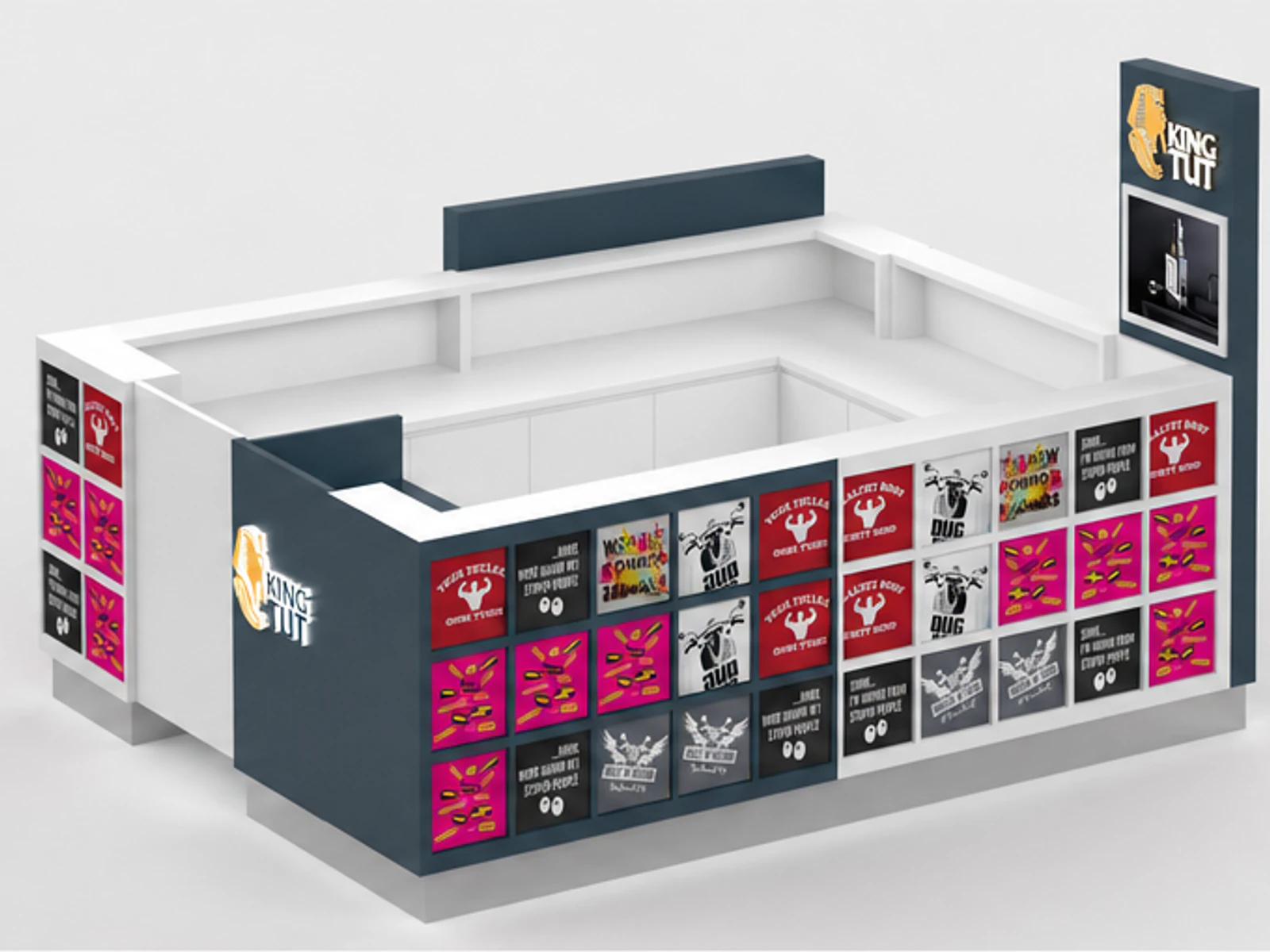 Retail T-shirt Kiosk Fashion T-shirt Counter Design Mall T-shirt vendor angled clothing display view