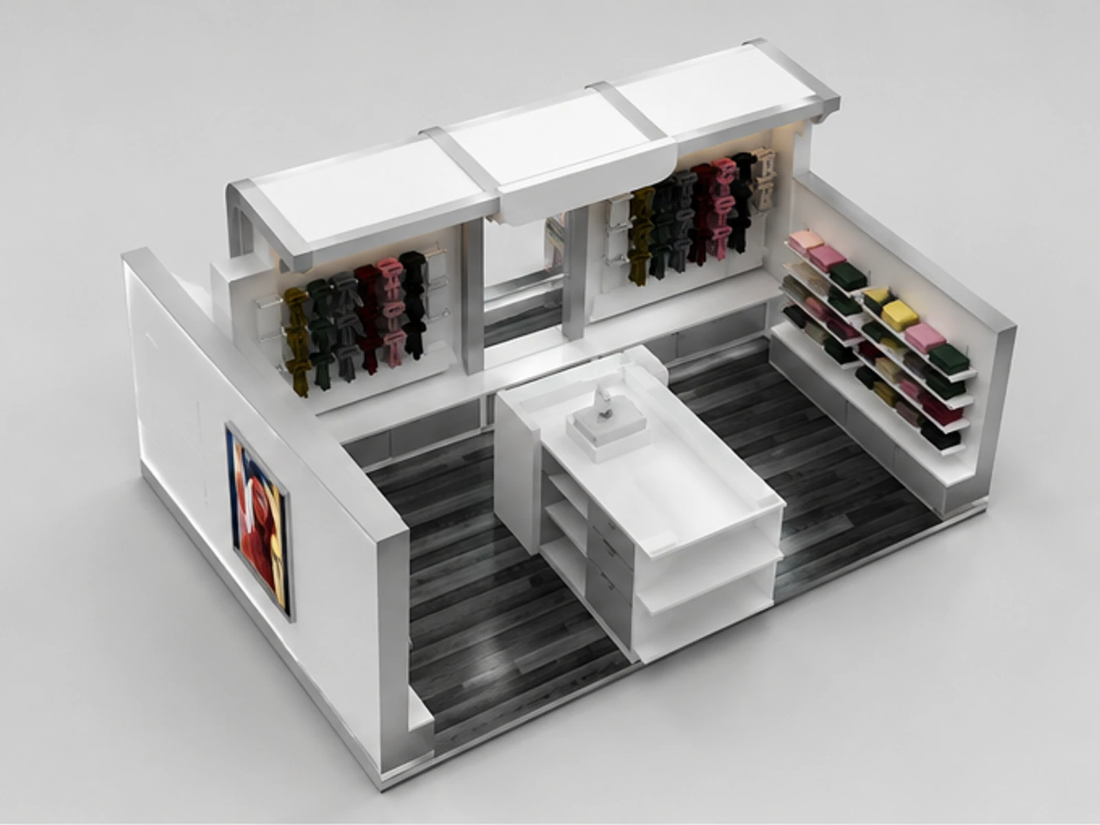 Scarf Display Kiosk|Multicolor Turban Sales Stand angled clothing display view