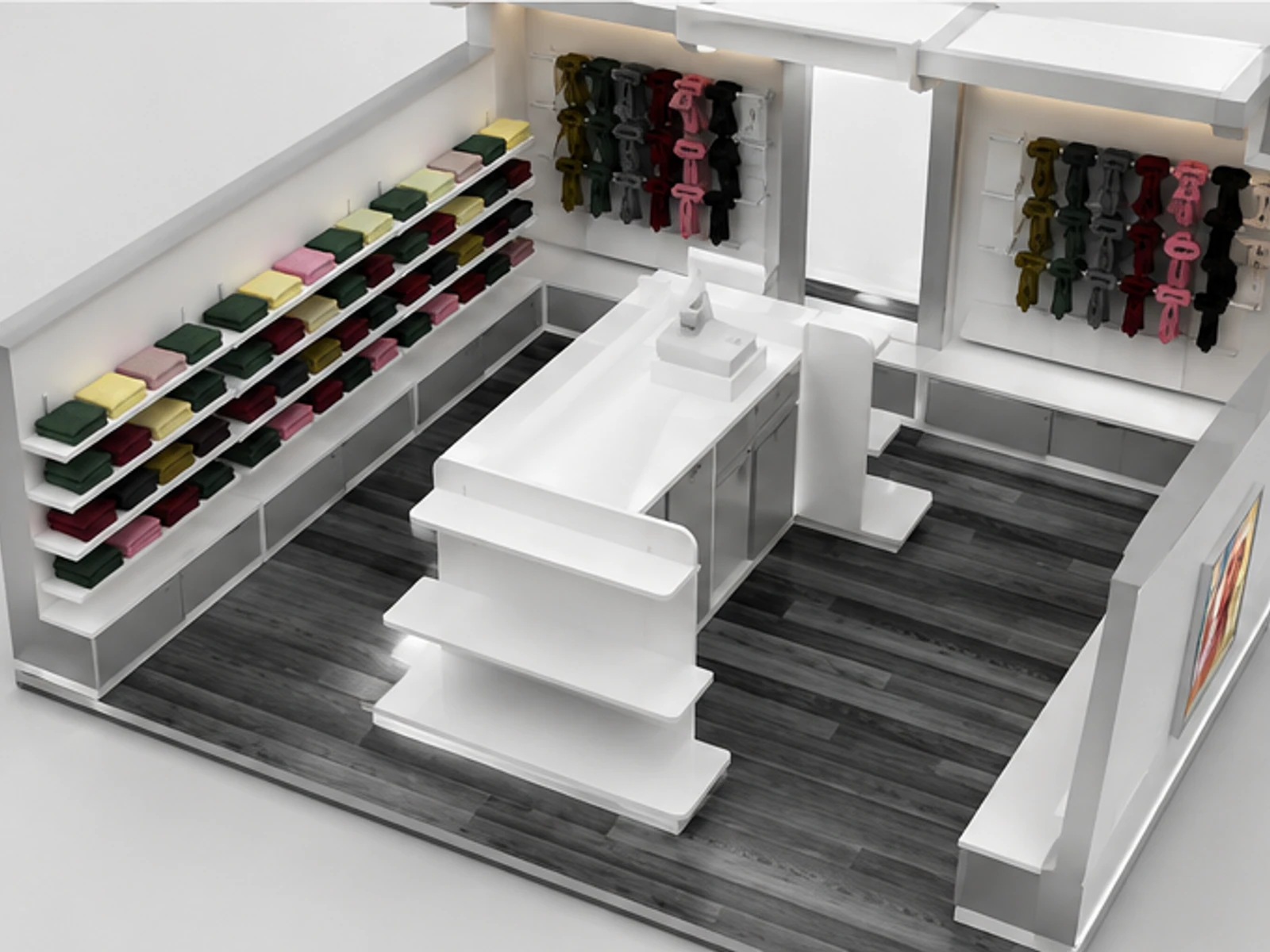 Scarf Display Kiosk|Multicolor Turban Sales Stand garment rails and shelving view