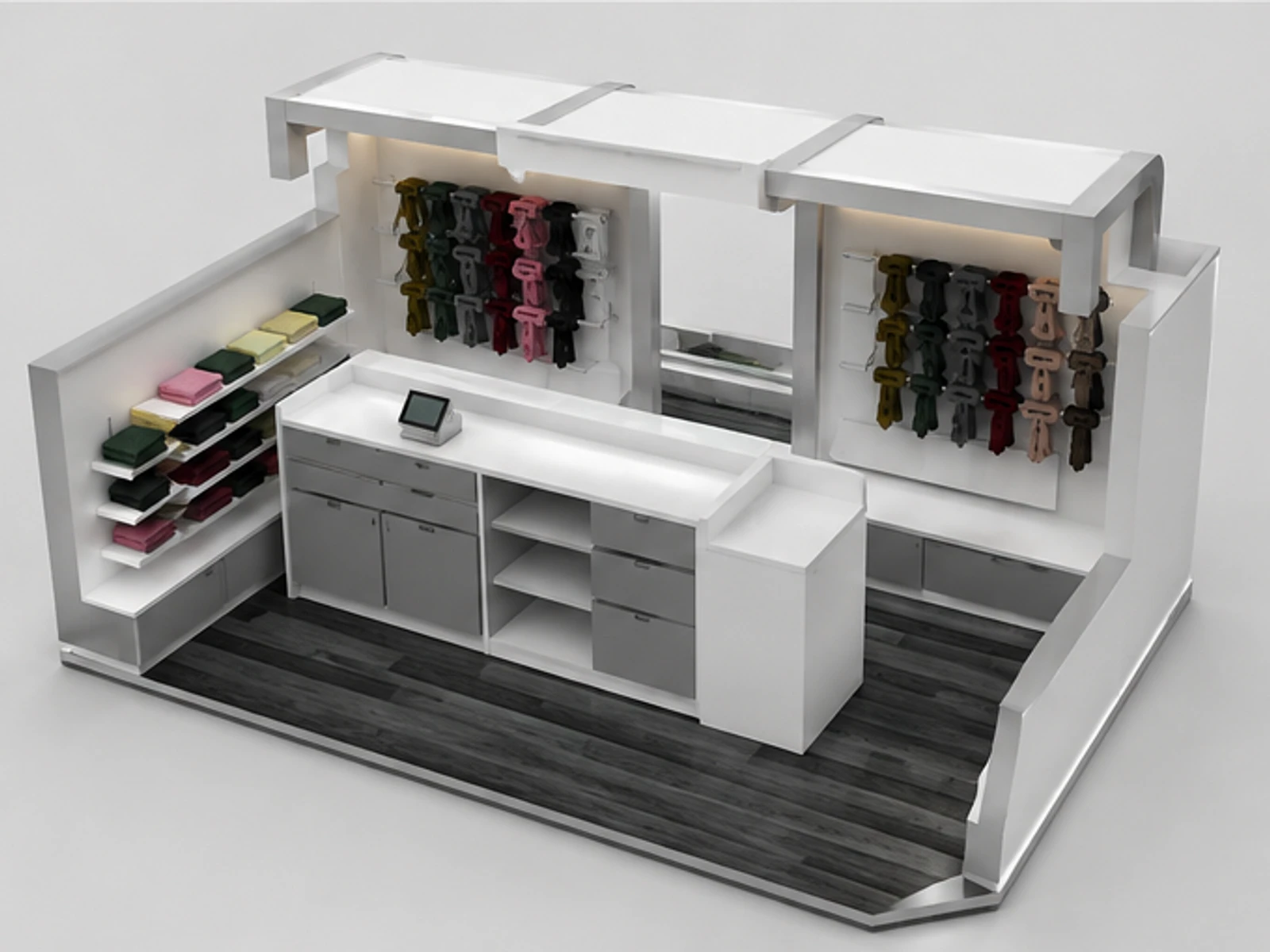 Scarf Display Kiosk|Multicolor Turban Sales Stand staff storage and checkout detail