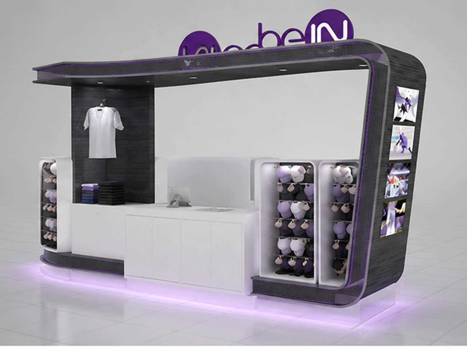 Shopping Mall Boys Clothing Kiosk Customized Sports Clothes Display Stand For Sale angled clothing display view