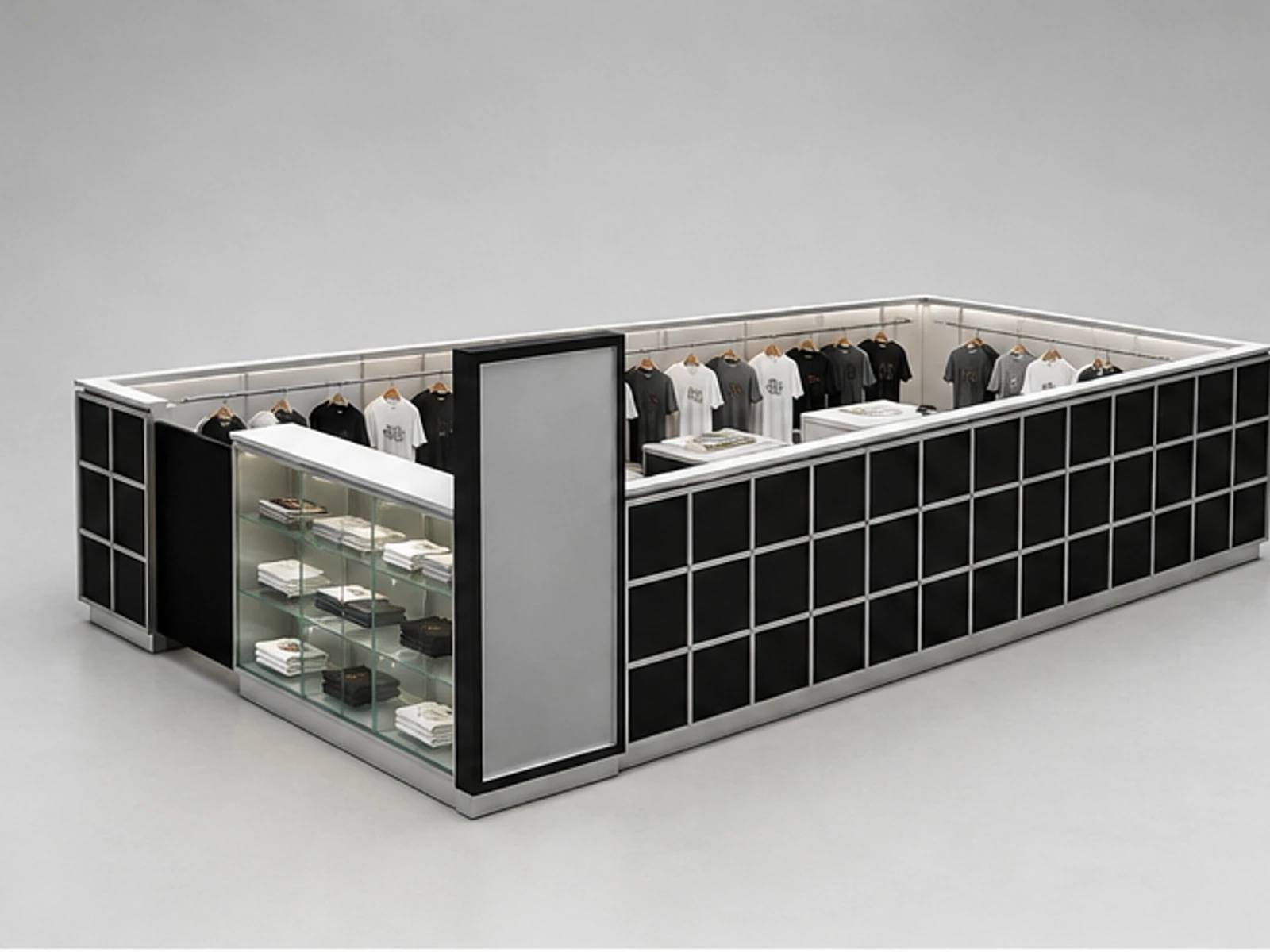 Shopping Mall Custom T-shirt Kiosk | Clothing Booth Exterior Wall For Sale main mall-facing view