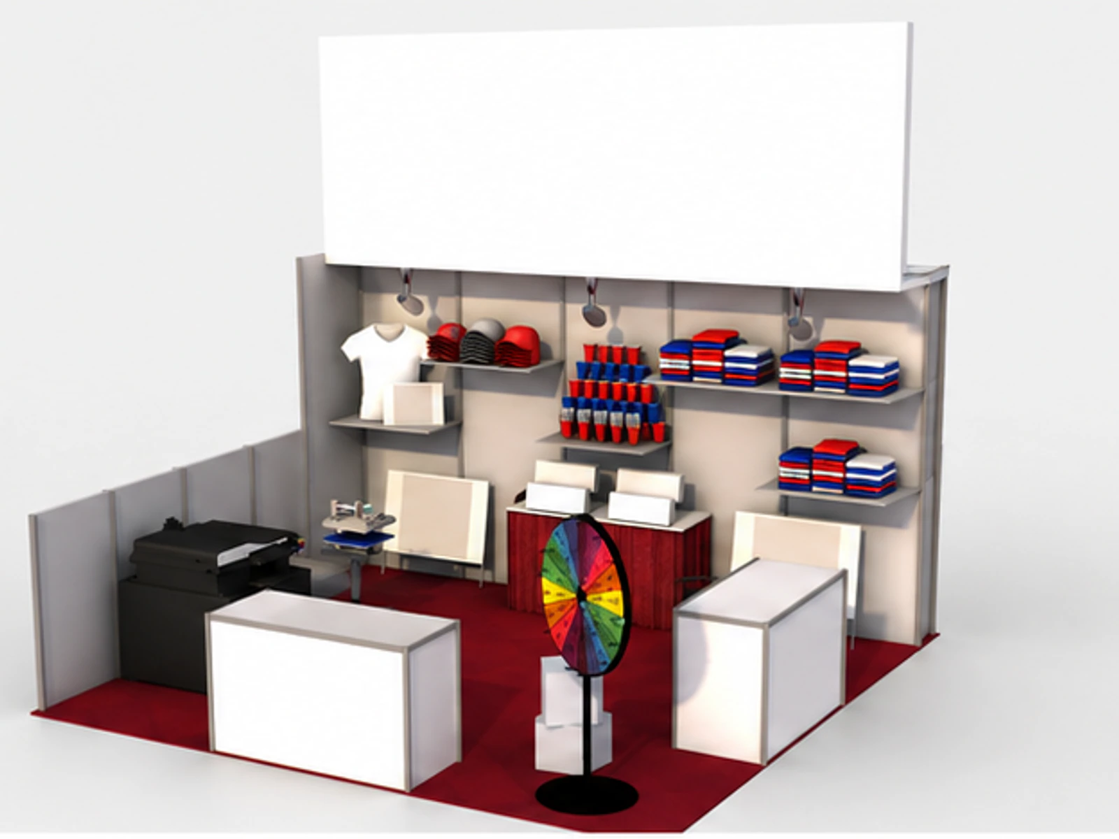 Simple Clothes Display Kiosk Mall Garment T-shirt Display Stand Design main mall-facing view