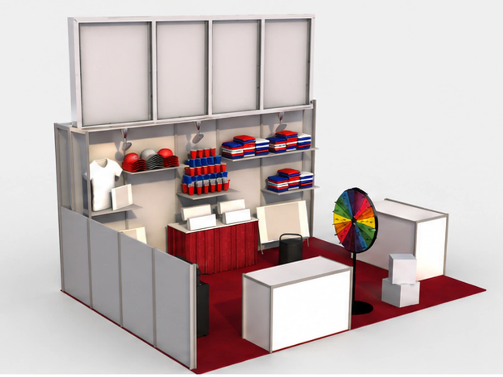 Simple Clothes Display Kiosk Mall Garment T-shirt Display Stand Design angled clothing display view