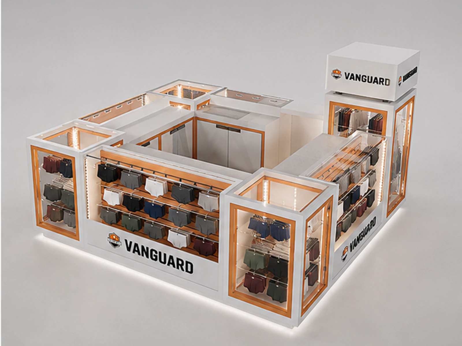 Special Clothing Underwear Display Kiosk Mall Clothes Brand Display Showcase angled clothing display view