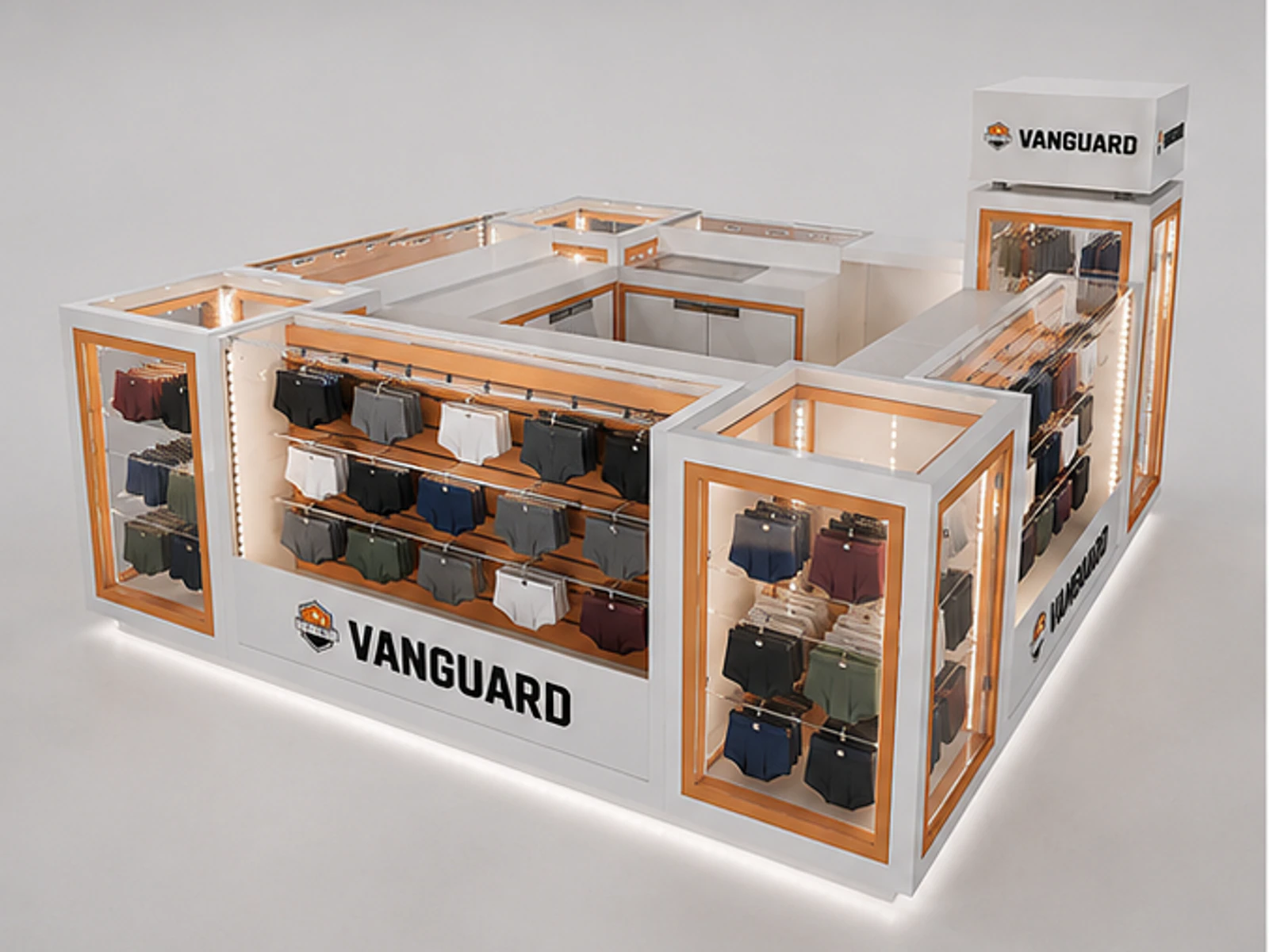 Special Clothing Underwear Display Kiosk Mall Clothes Brand Display Showcase garment rails and shelving view