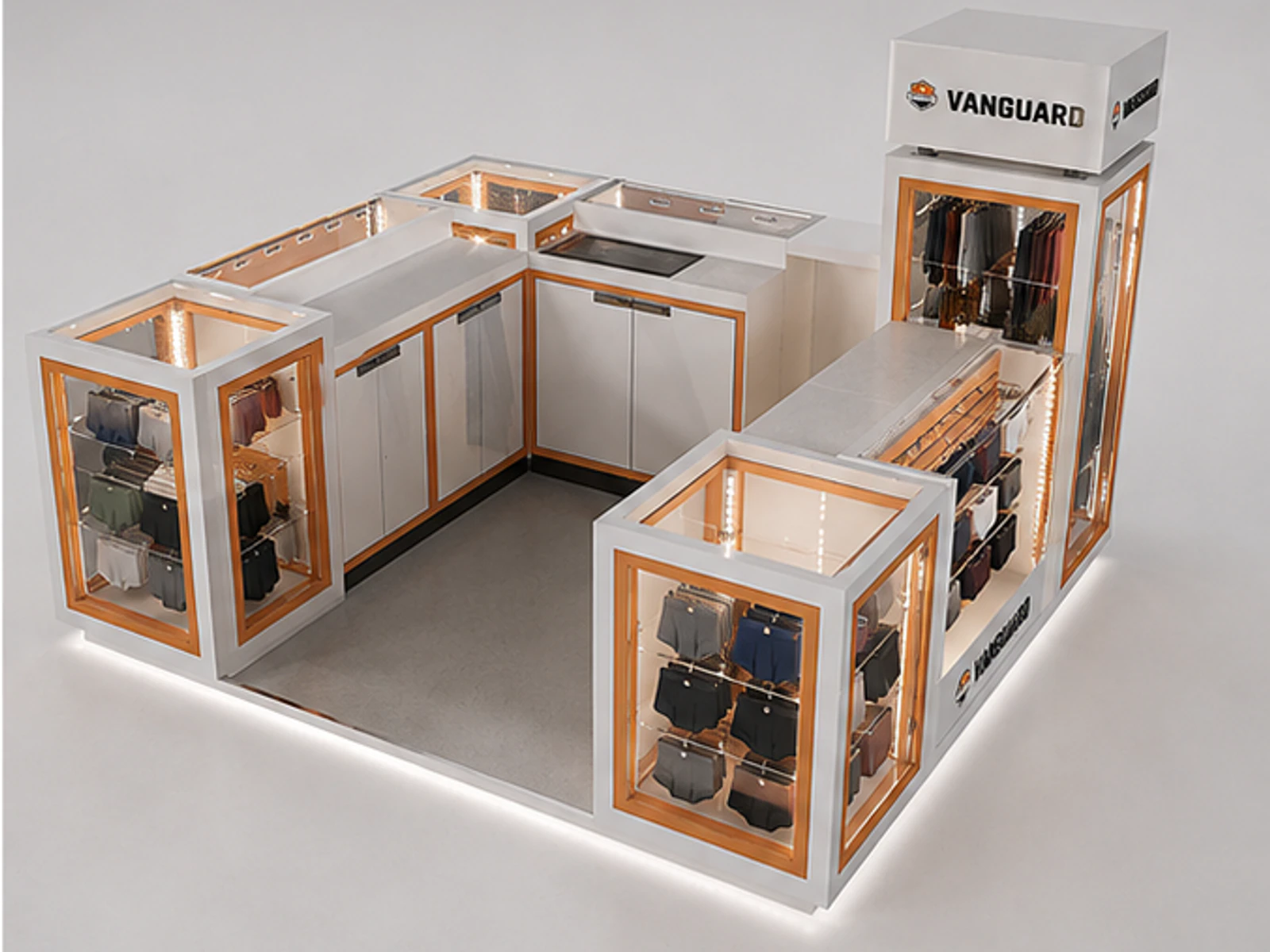 Special Clothing Underwear Display Kiosk Mall Clothes Brand Display Showcase staff storage and checkout detail
