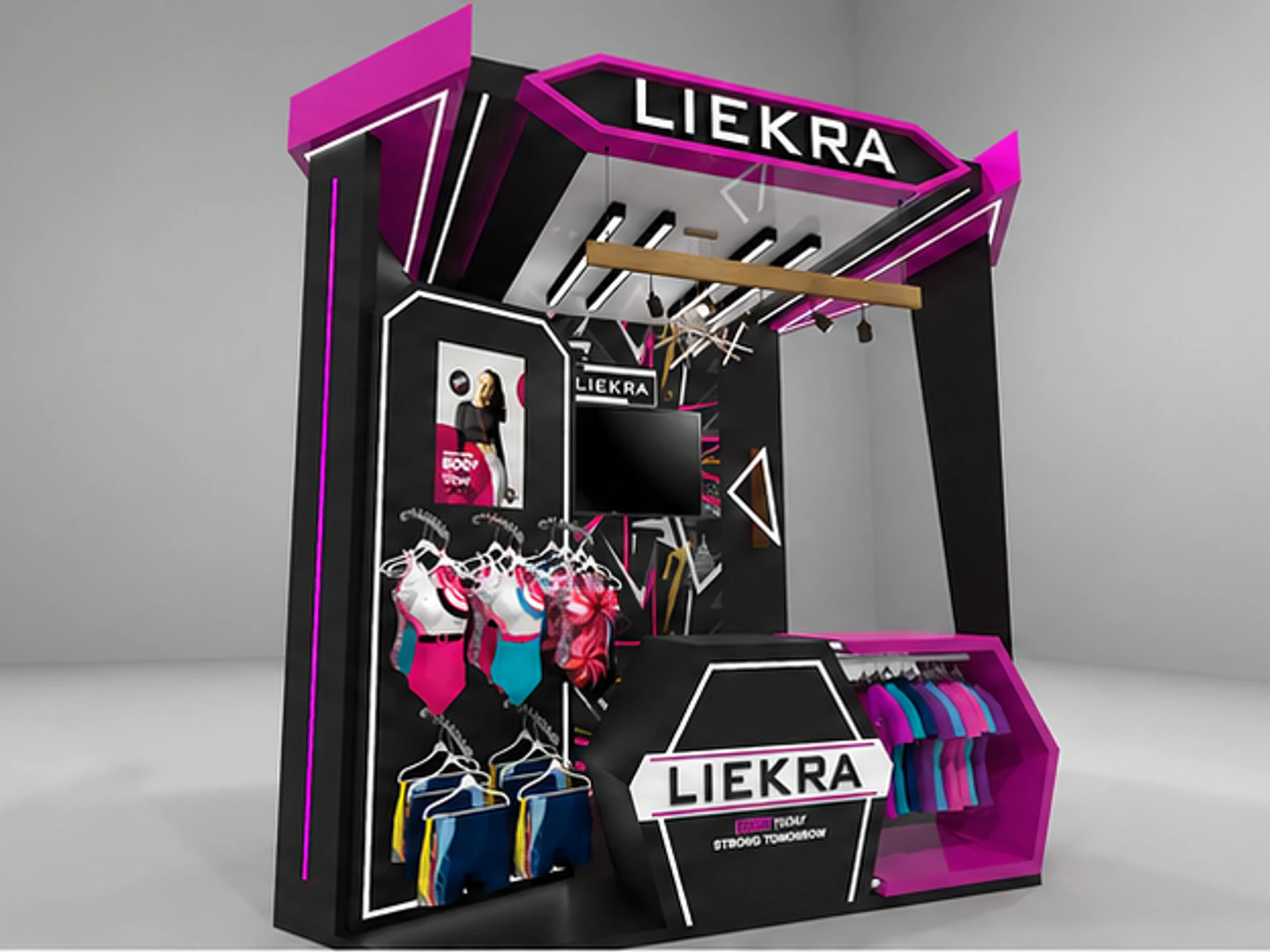 Sports Suit Display Booth Retail Sportwear Showcase Mall Clothes Bar main mall-facing view