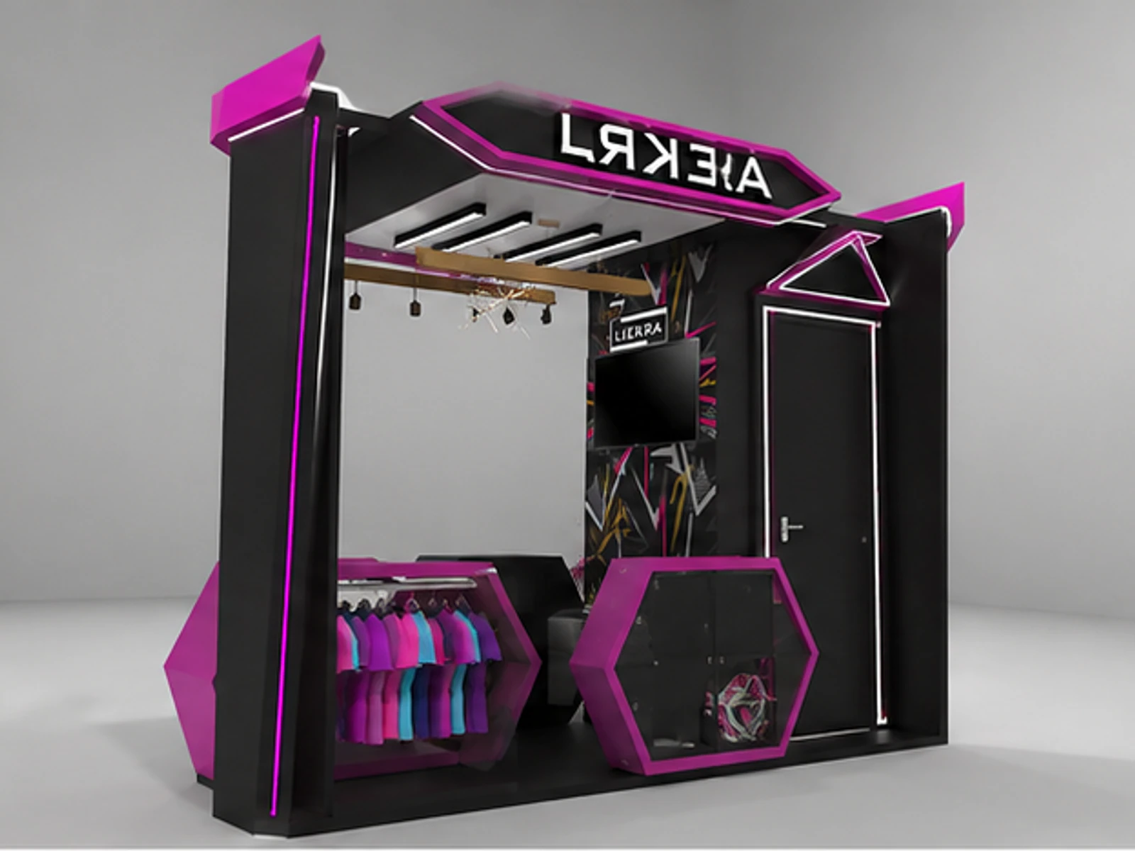 Sports Suit Display Booth Retail Sportwear Showcase Mall Clothes Bar angled clothing display view