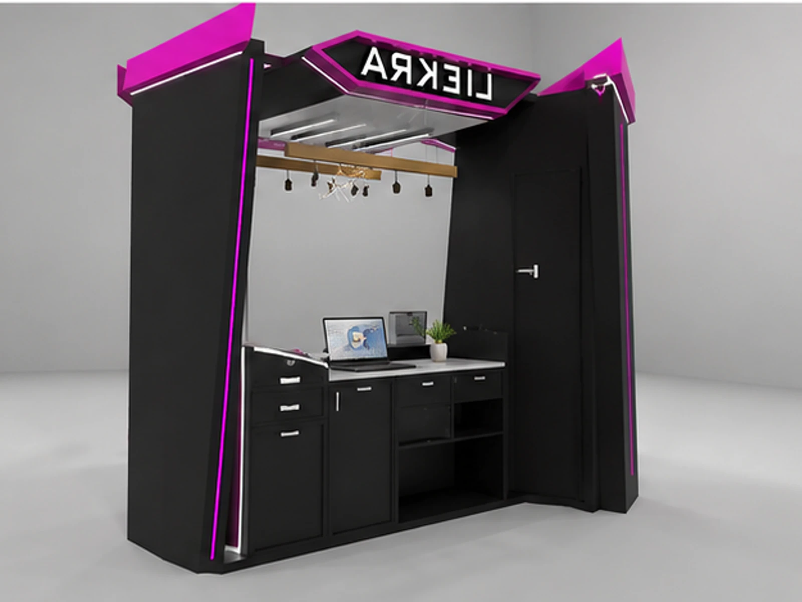 Sports Suit Display Booth Retail Sportwear Showcase Mall Clothes Bar staff storage and checkout detail
