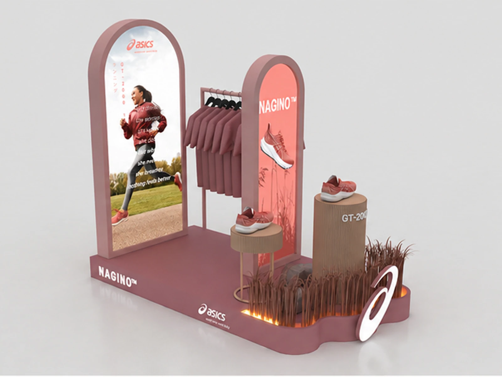 Sportswear Pop-Up Display Simple Sports Clothes Mall Kiosk Design main mall-facing view