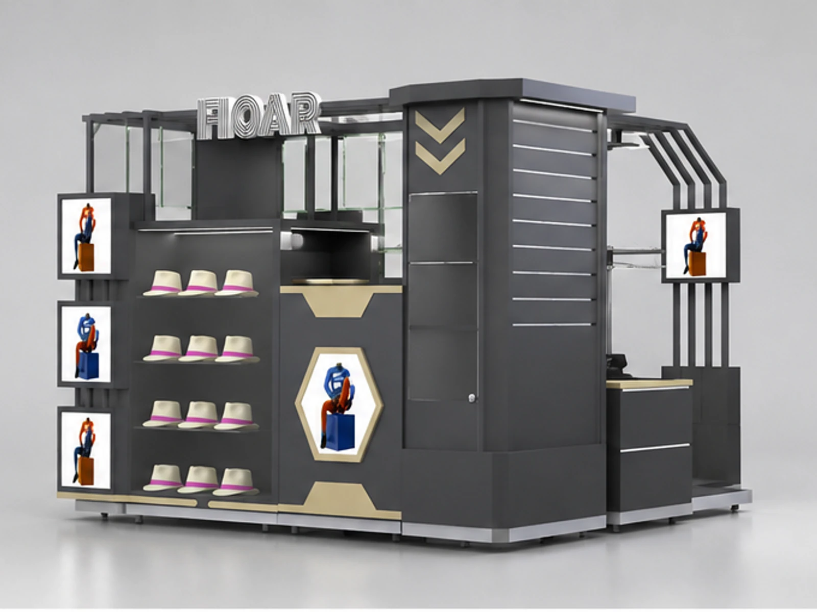 Spots Clothes Kiosk Modern T-shirt Booth Retail Boutique Display Rack Mall Shelf for Sale angled clothing display view