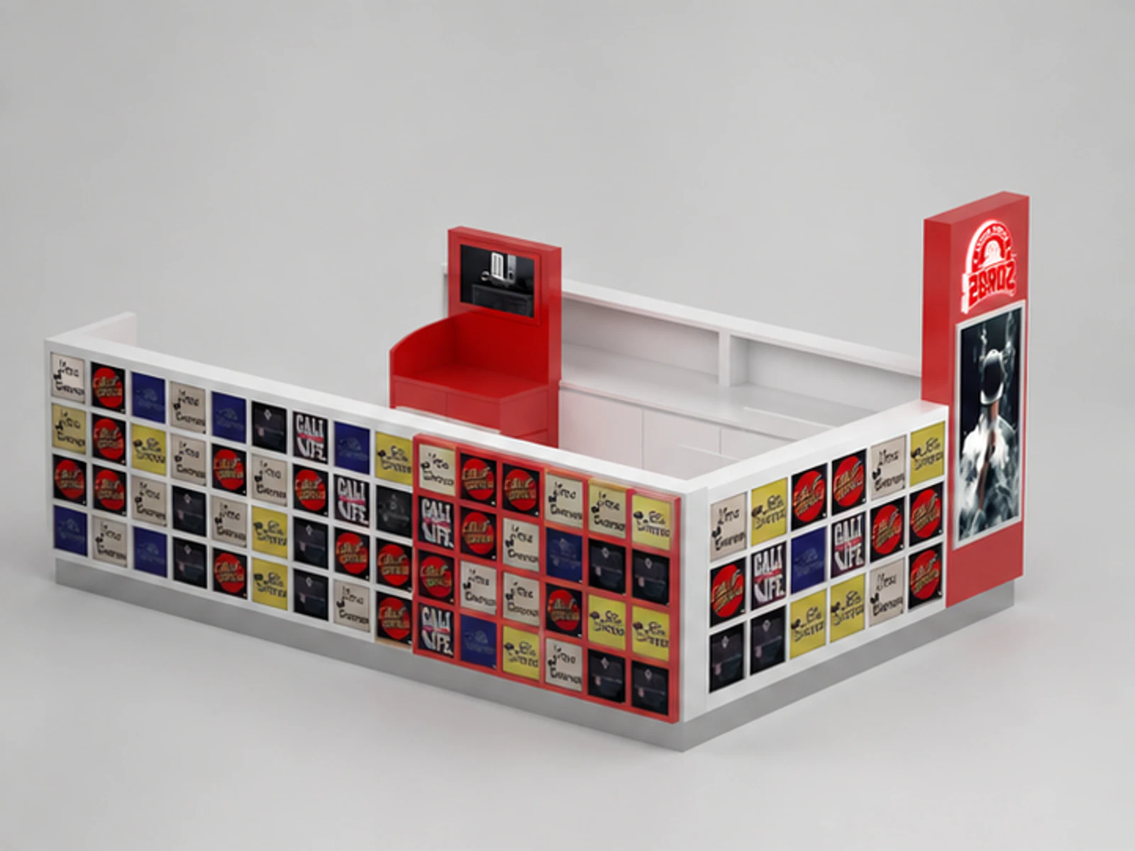 T-shirt Custom Kiosk Mall Interior T-shirt Counter Retail T-shirt Kiosk Red angled clothing display view
