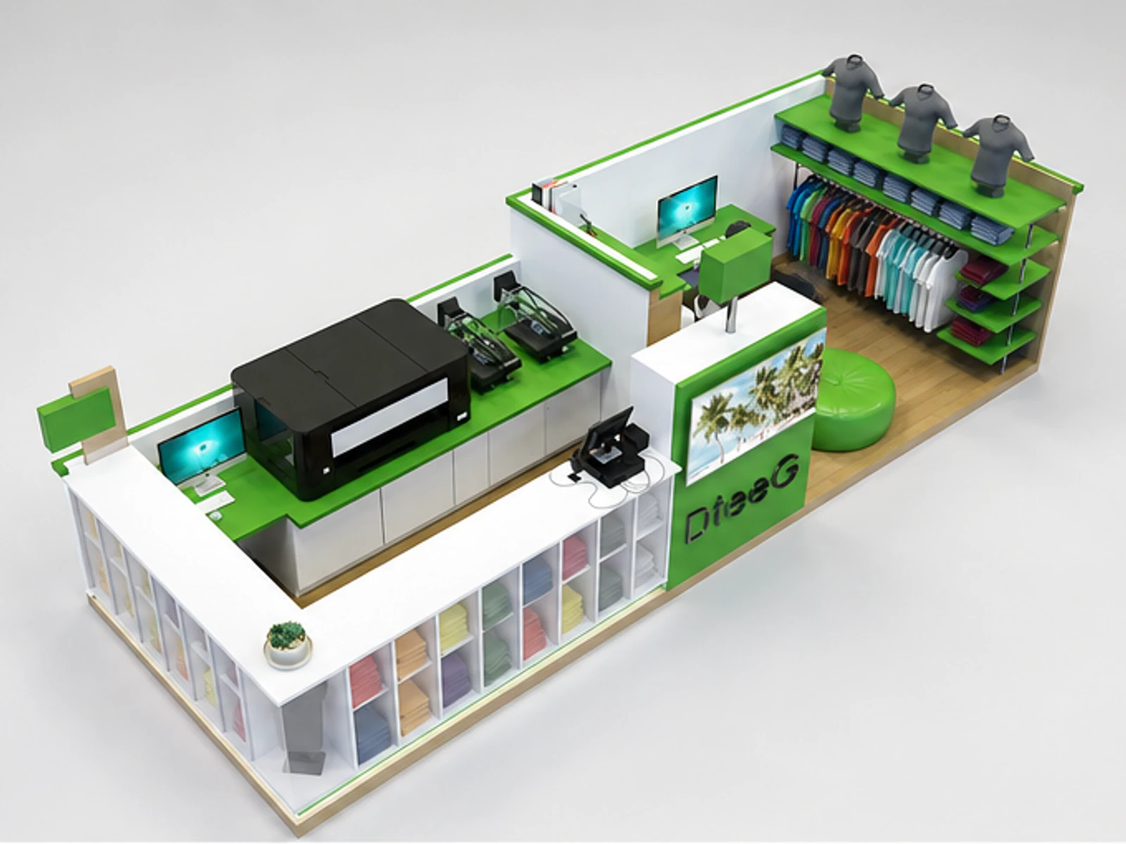 T-shirt display kiosk clothing kiosk for mall main mall-facing view
