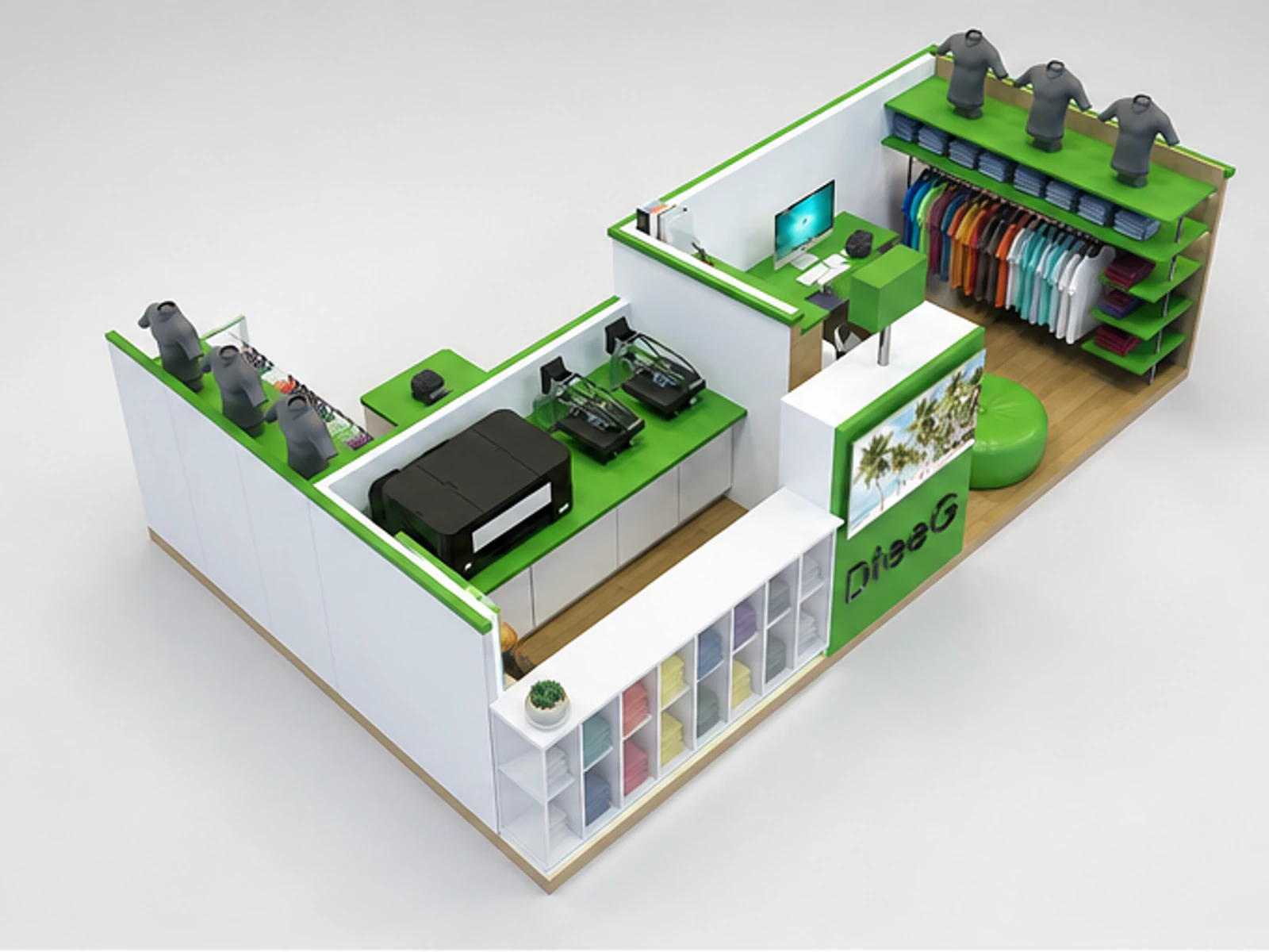 T-shirt display kiosk clothing kiosk for mall angled clothing display view