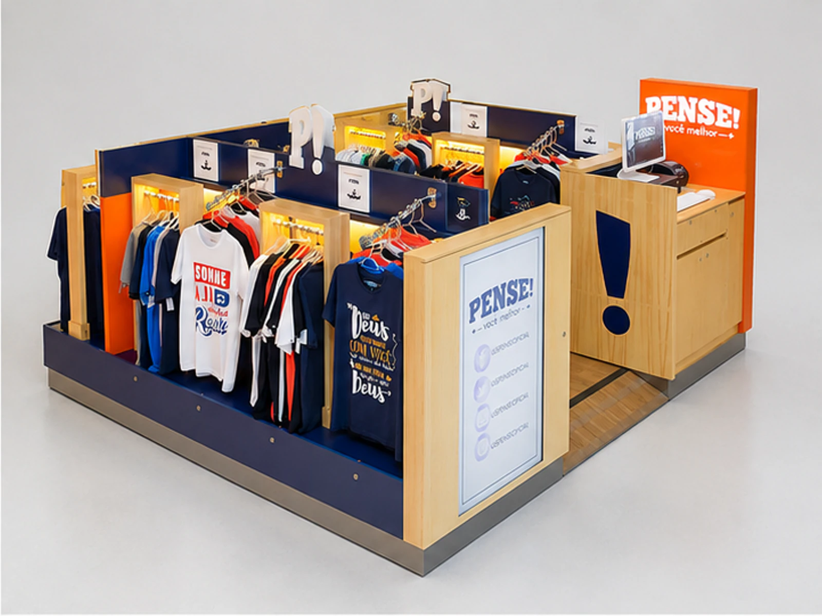 T-shirt Kiosk Mall Custom T-shirt Retail Display Booth Hanging Display Clothing Showcase angled clothing display view