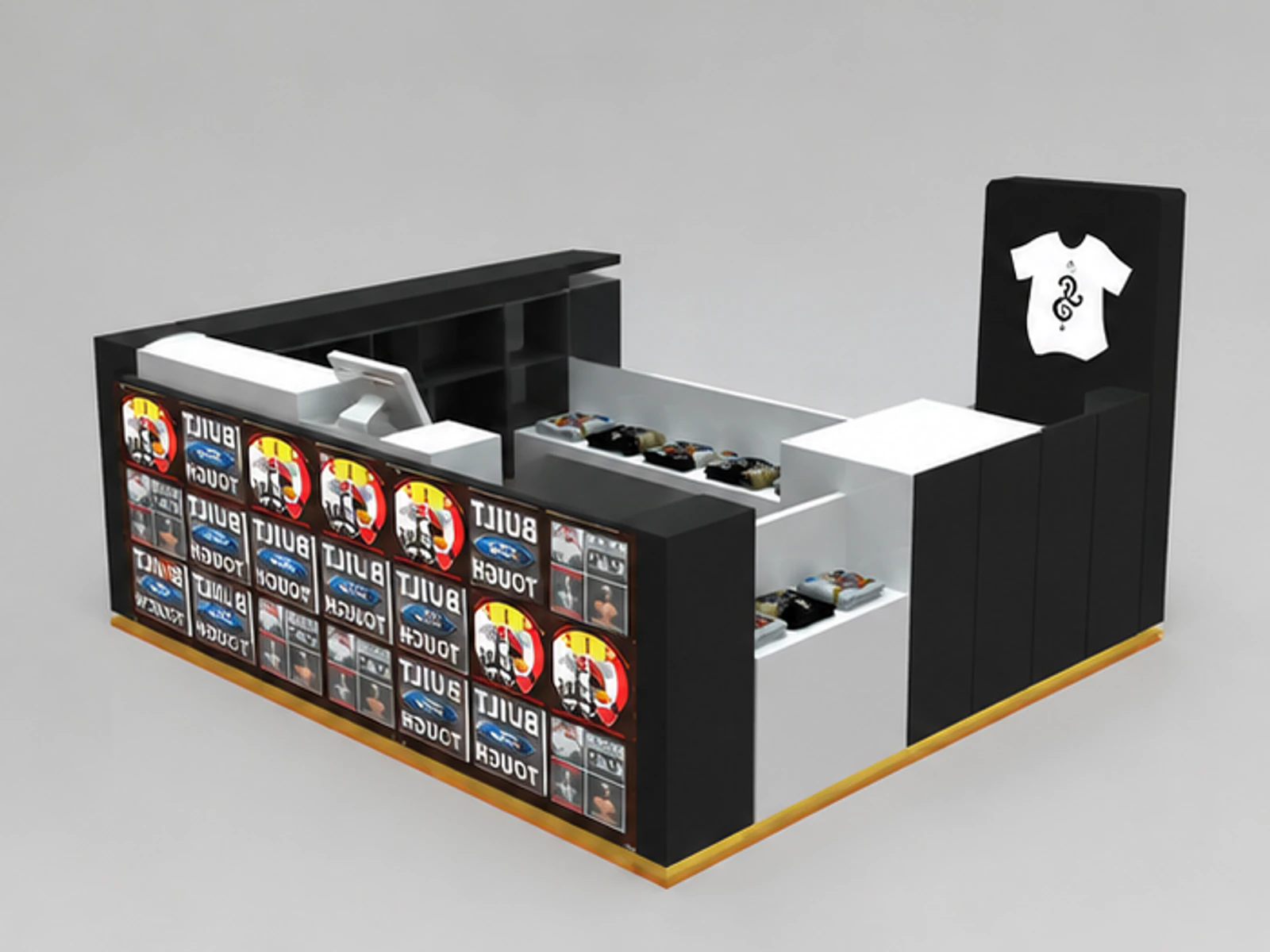 USA Simon Mall Retail T-shirt Kiosk Customize Clothing Display Showcase angled clothing display view