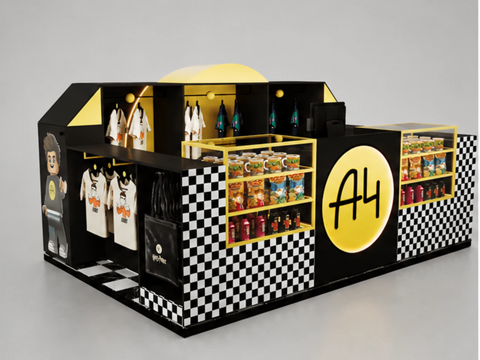 Versatile Retail Clothing Kiosk Custom Black Mall Kiosk Useful T-Shirt Counter main mall-facing view