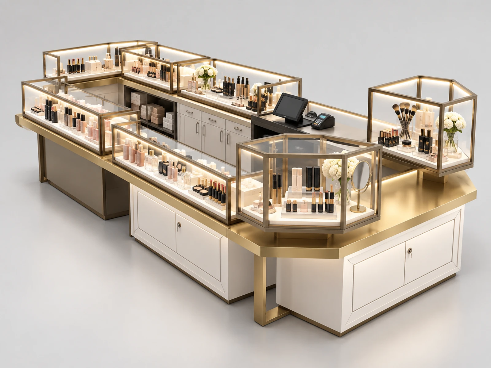 Commercial Cosmetic Kiosk with POS and Stock Storage main three-quarter product view