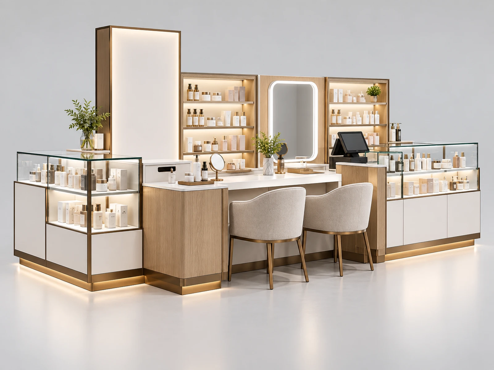 Compact Mall Cosmetic Kiosk with Skincare Consultation Counter main three-quarter product view