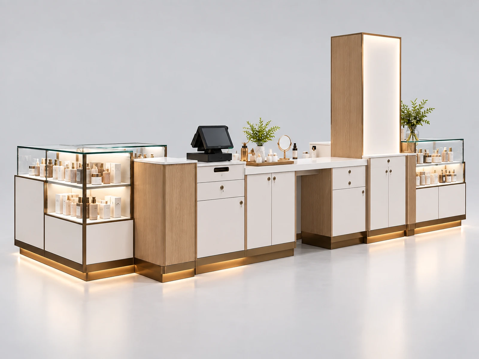 Compact Mall Cosmetic Kiosk with Skincare Consultation Counter opposite angle showing the complete layout