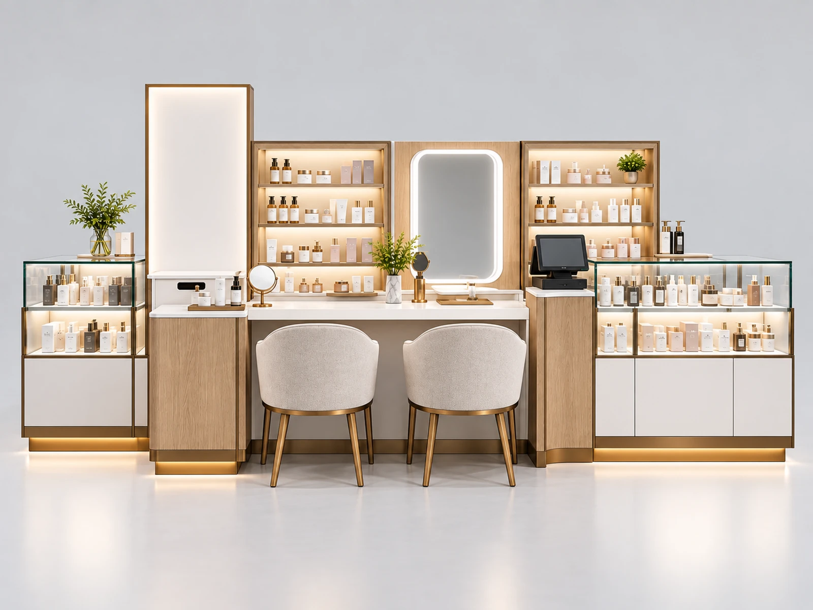 Compact Mall Cosmetic Kiosk with Skincare Consultation Counter customer-facing service and display detail