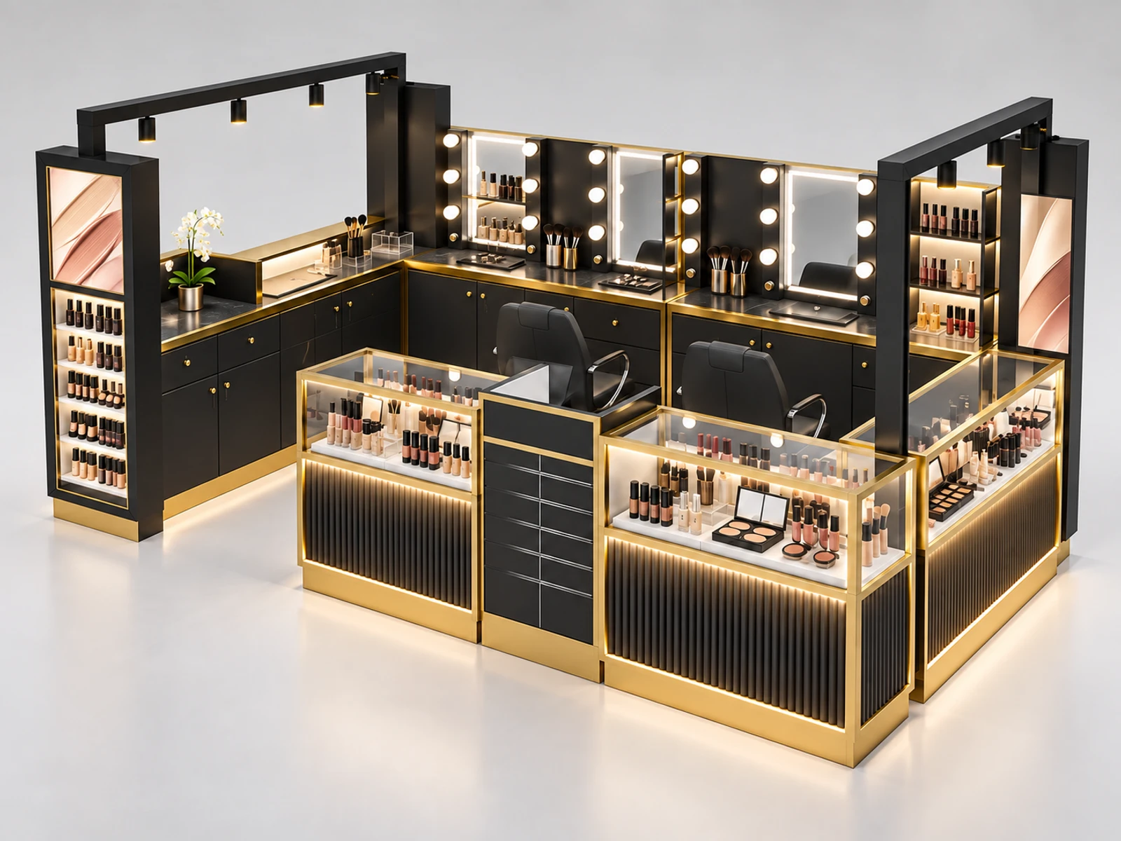 Department Store Cosmetic Kiosk with Branded Tester Islands main three-quarter product view