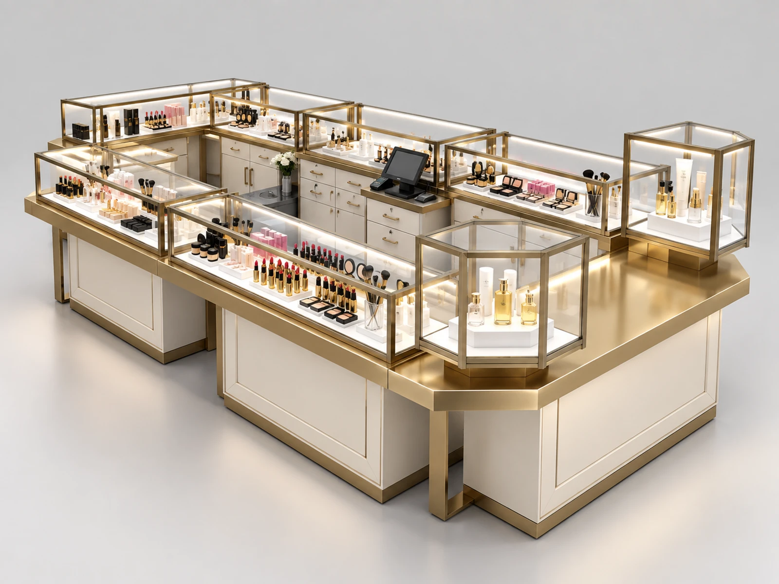 Franchise Beauty Kiosk with Repeatable Modular Cabinets main three-quarter product view