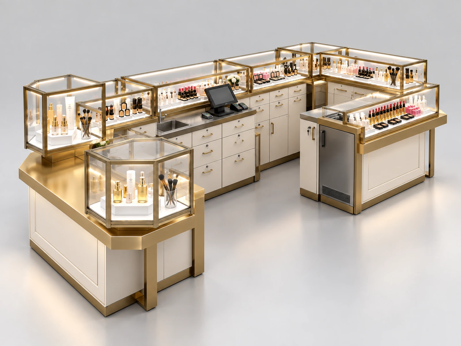 Franchise Beauty Kiosk with Repeatable Modular Cabinets staff-side equipment, utilities, and storage view