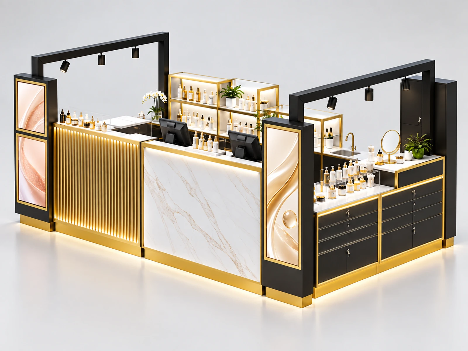 High-End Skincare Kiosk with Premium Sample Bar main three-quarter product view