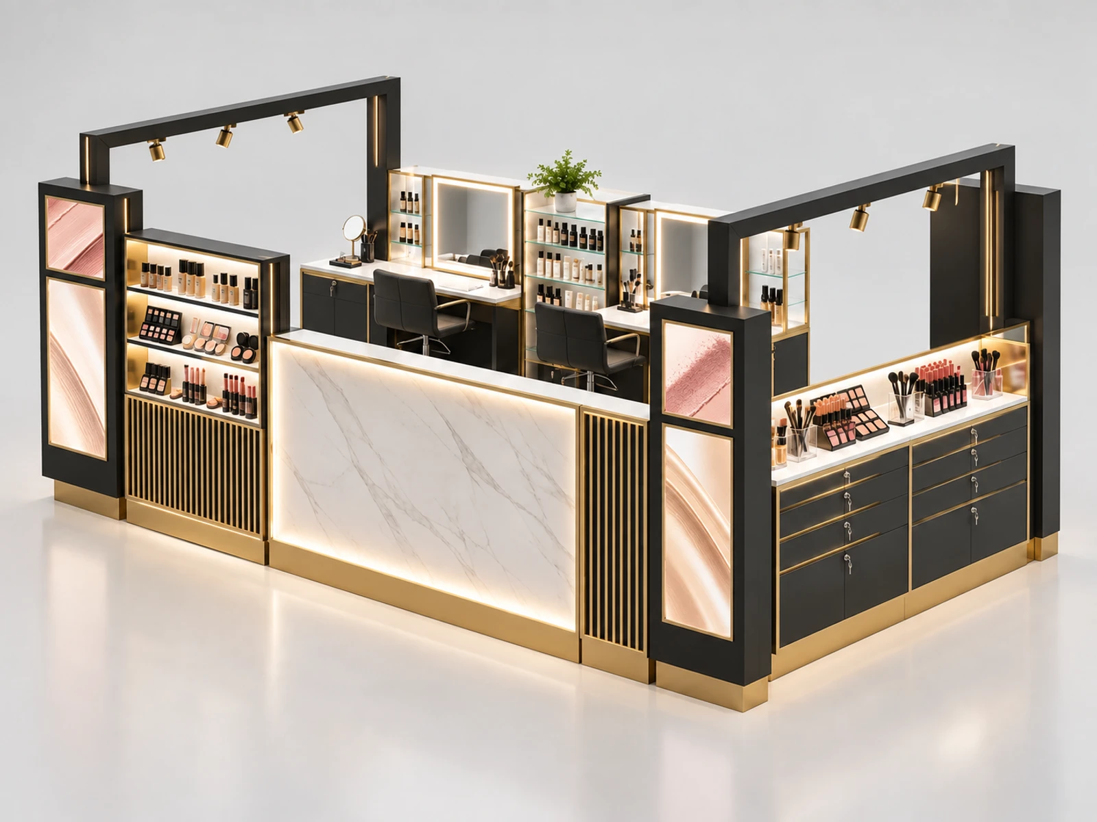 Large Cosmetic Kiosk with Two Consultation Stations main three-quarter product view