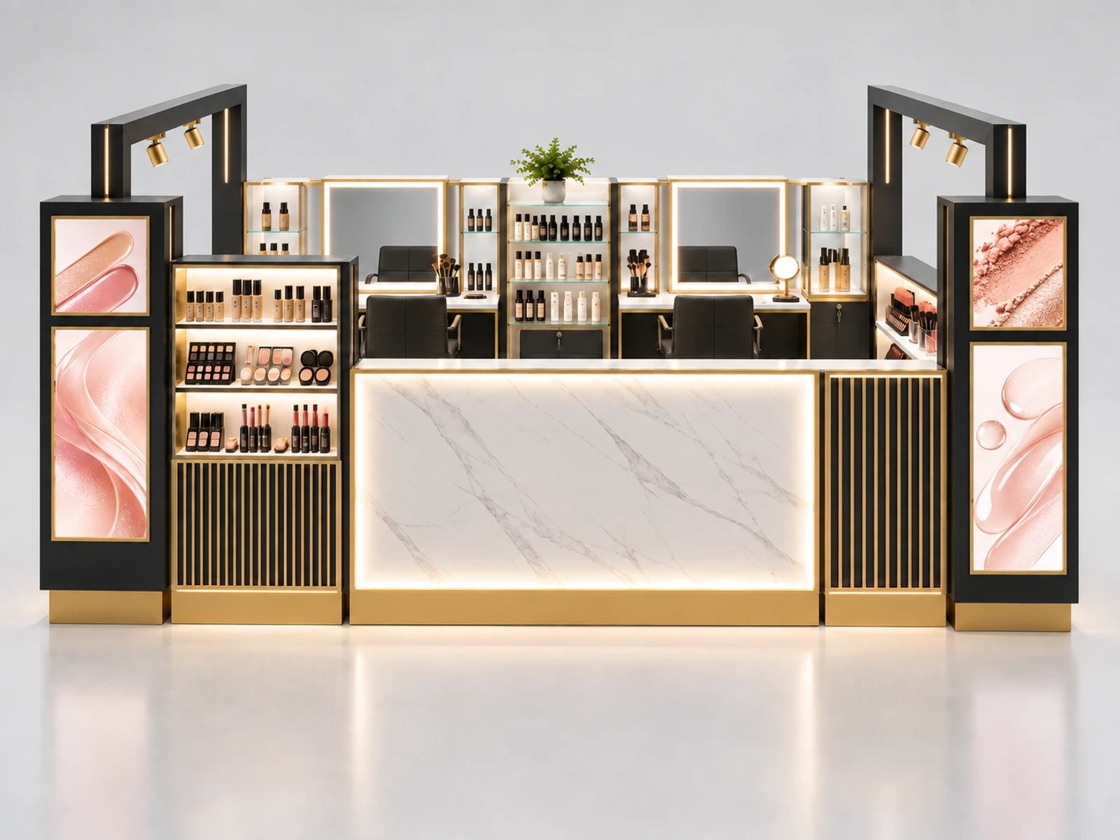 Large Cosmetic Kiosk with Two Consultation Stations customer-facing service and display detail