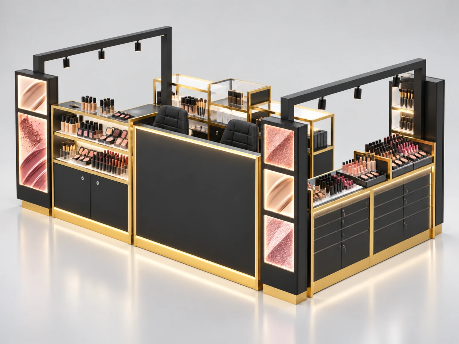Modular Makeup Display Kiosk with Flexible Product Bays main three-quarter product view