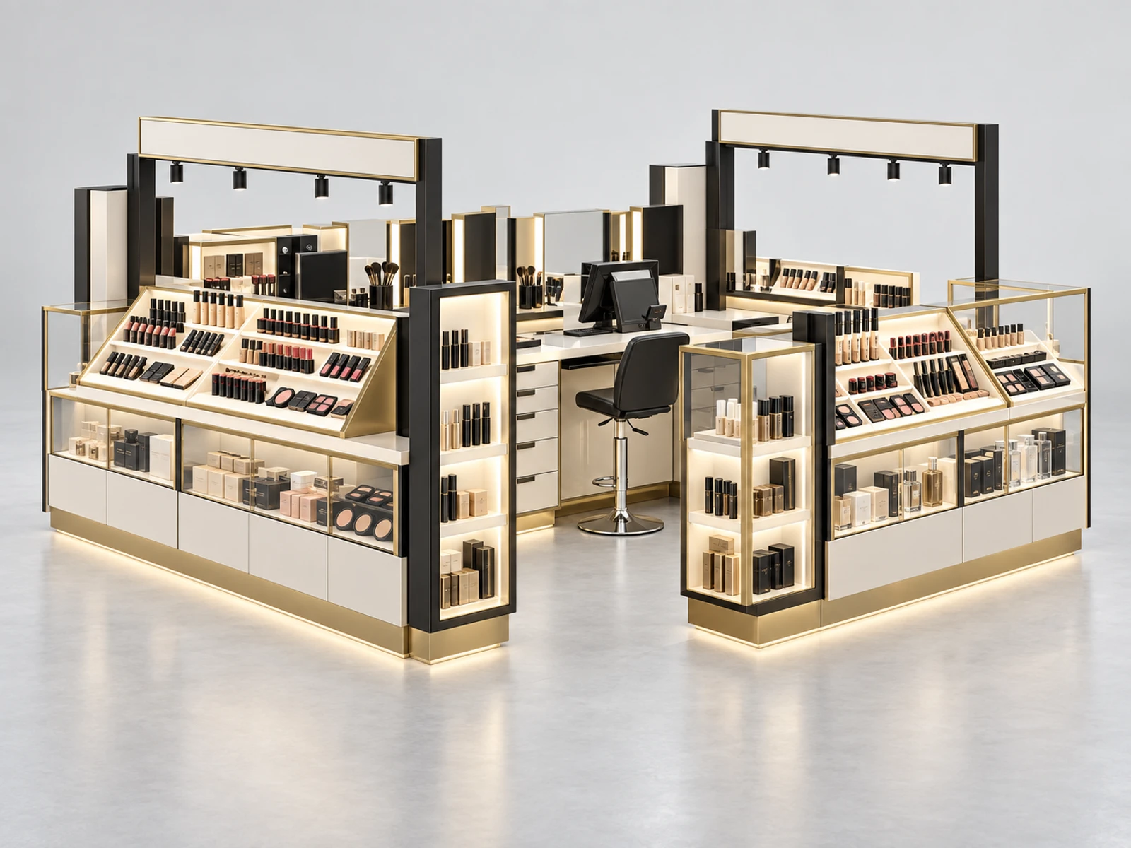 Open Island Makeup Kiosk with Multi-Side Merchandising main three-quarter product view