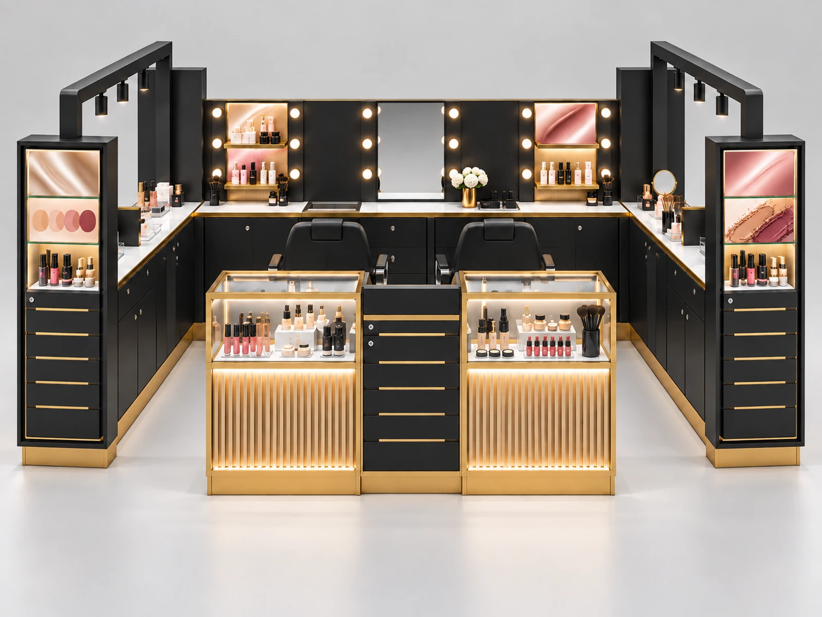 Portable Beauty Pop-Up Kiosk with Secure Closing Panels customer-facing service and display detail
