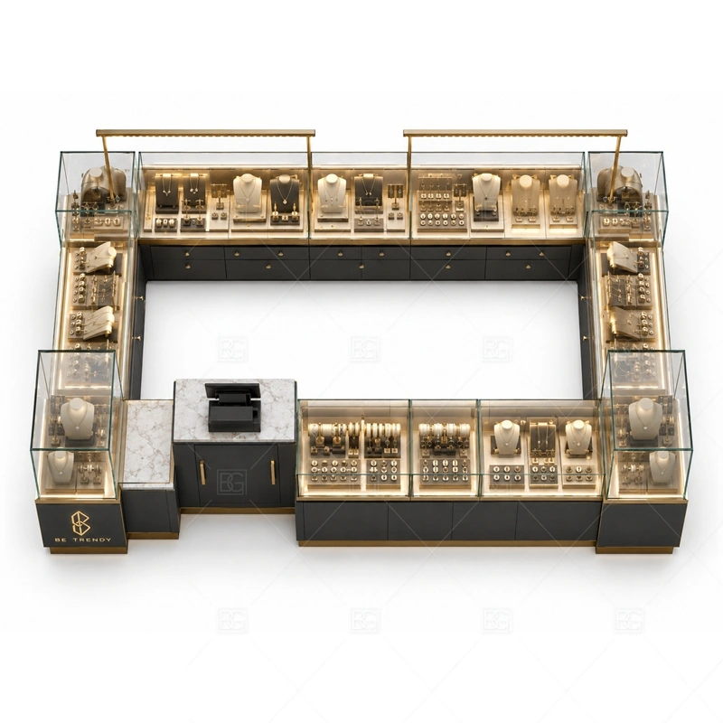 Custom Jewelry Kiosk for Shopping Malls with custom color and finish planning for a clear jewelry retail identity shown in the custom jewelry kiosk for shopping malls product photos, with balanced glass counter planning for jewelry, watch, and accessory display