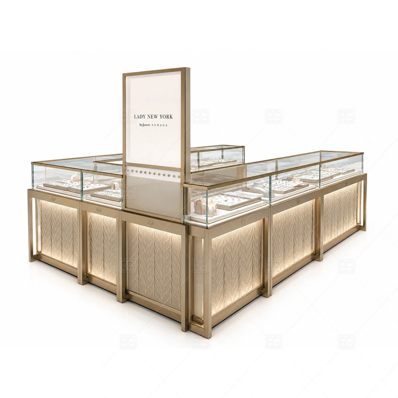 Custom Jewelry Kiosk Manufacturers brand signage detail for custom manufactured logo sign and branded display panels coordinated with custom color and finish planning for a clear jewelry retail identity for the custom jewelry kiosk manufacturers front presentation
