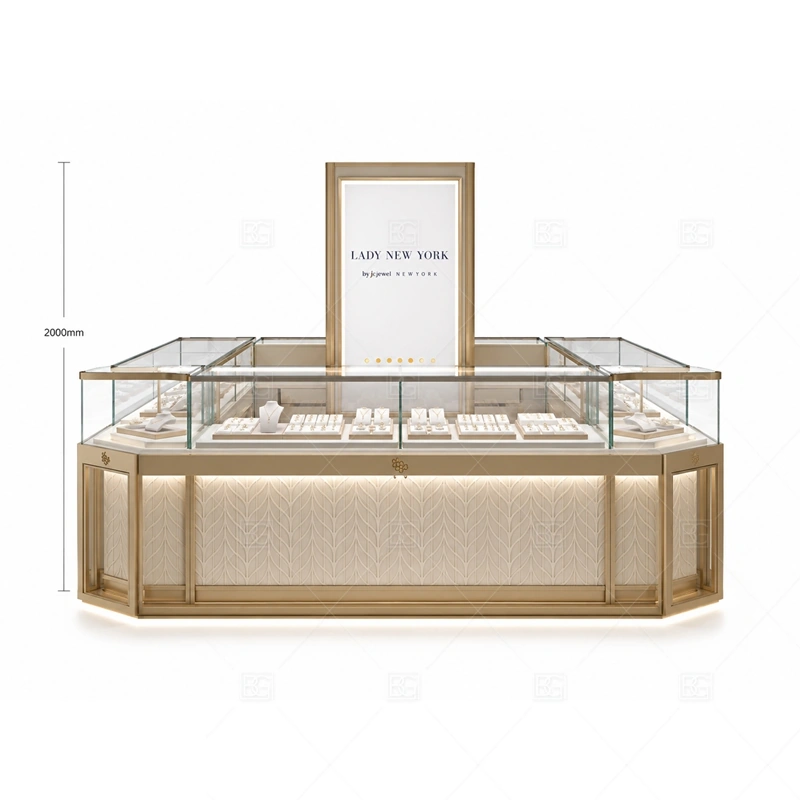 Custom Jewelry Kiosk Manufacturers storage and security detail for under-counter tray drawers, lockable stock cabinets, POS space, and packaging storage planned for custom jewelry kiosk manufacturers
