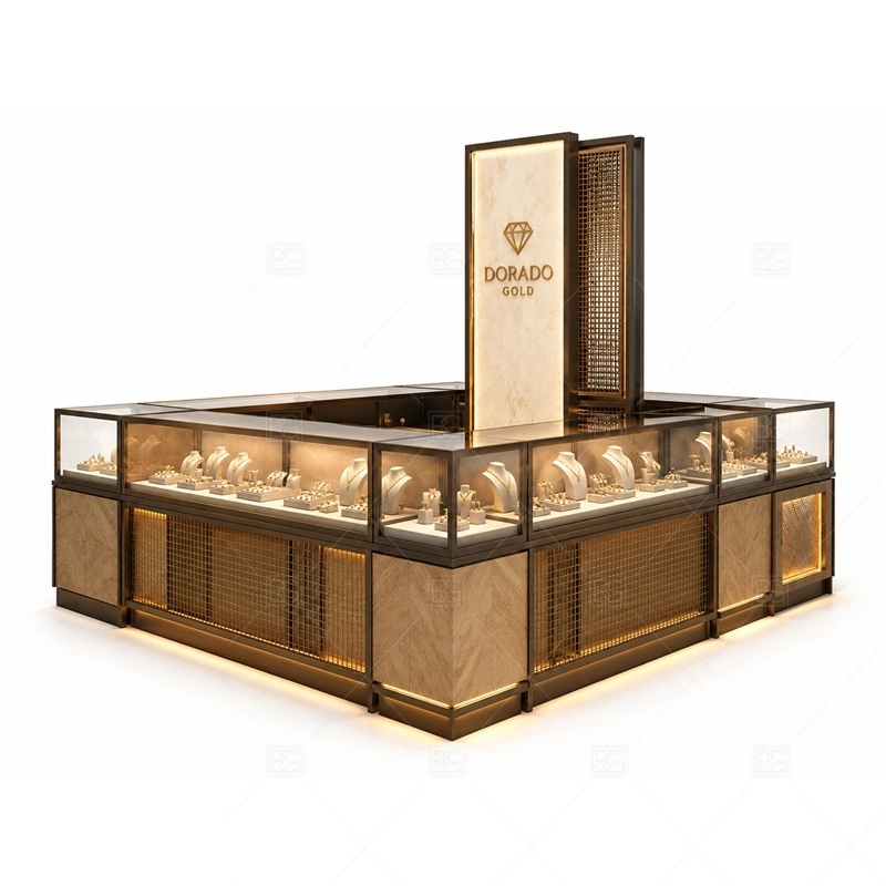 Personalized Jewelry Kiosk Solutions layout showing personalized mall jewelry kiosk solution layout shown in the personalized jewelry kiosk solutions product photos, with gift-shopping traffic where quick browsing and secure staff access need to work together